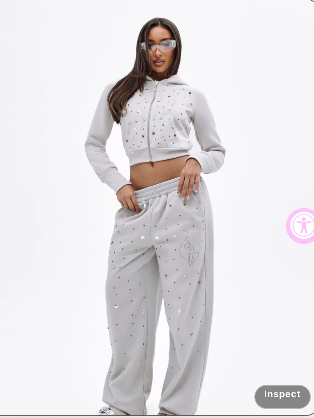 Baby Phat & Wide-Leg Sweatpants  - Light Gray